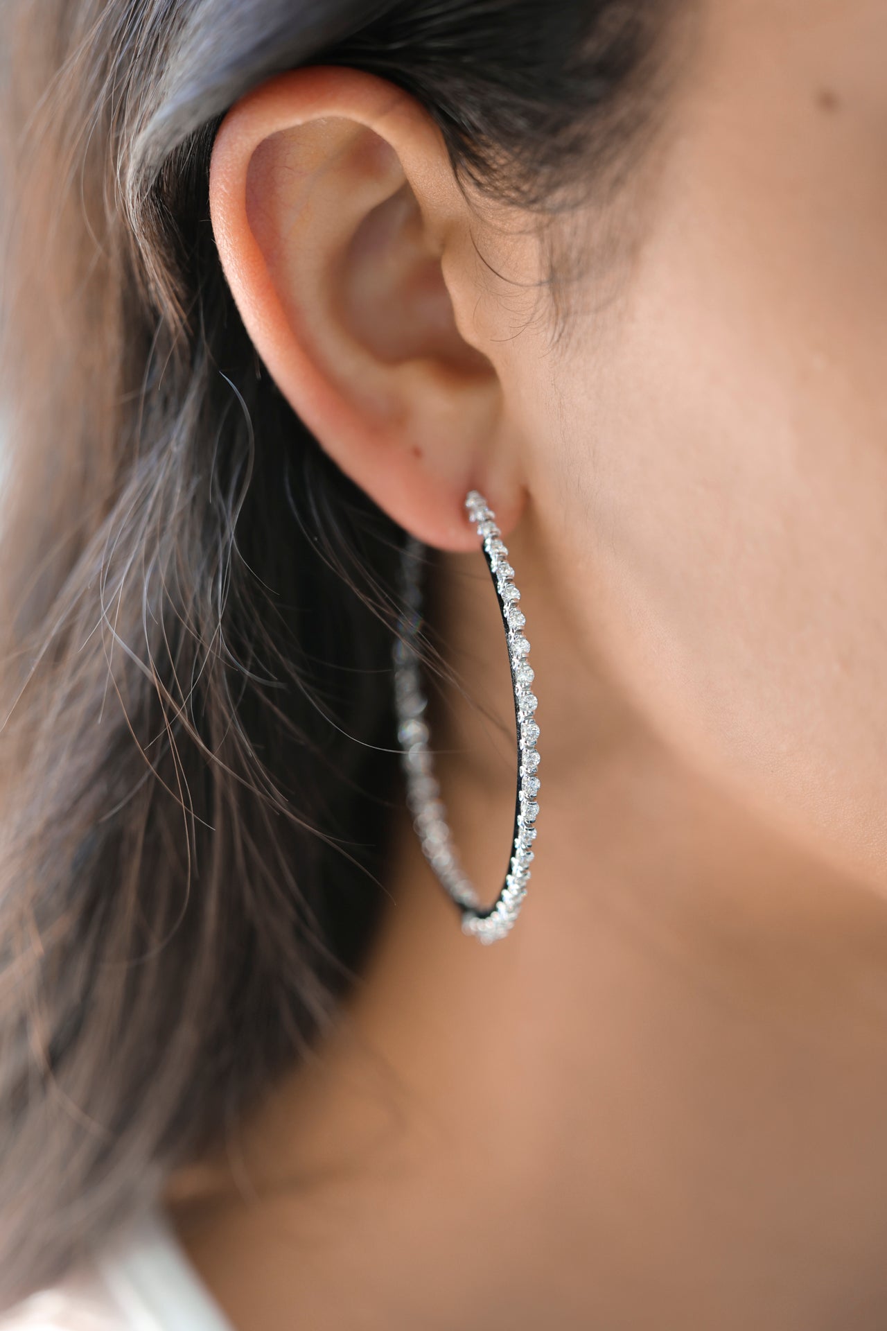 18KT White Gold Round Natural Diamond Hoop Earrings 3.02ctw E-302RD