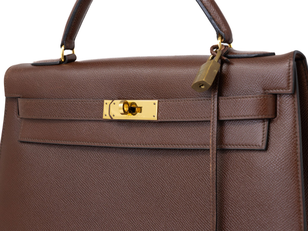 Vintage Hermes Kelly 32 Sellier Brown Handbag