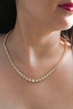 18K Yellow Gold Round Diamond Graduate Tennis Necklace 23.2ct N-11575