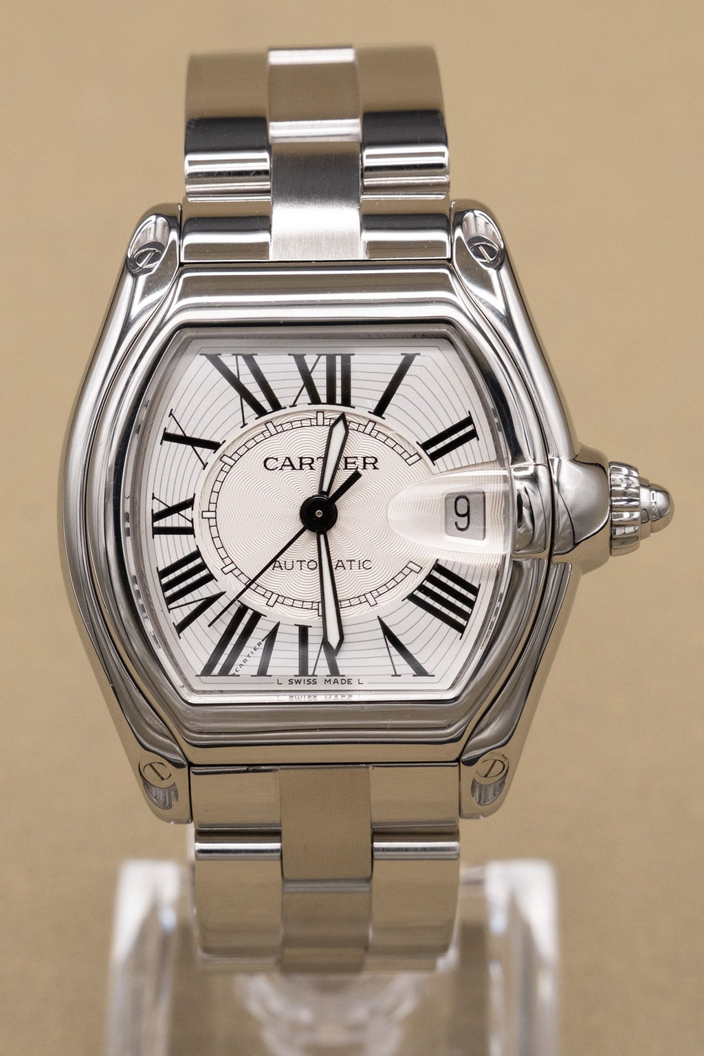 Cartier Roadster Silver And Steel Roman Dial on Bracelet W62025V3