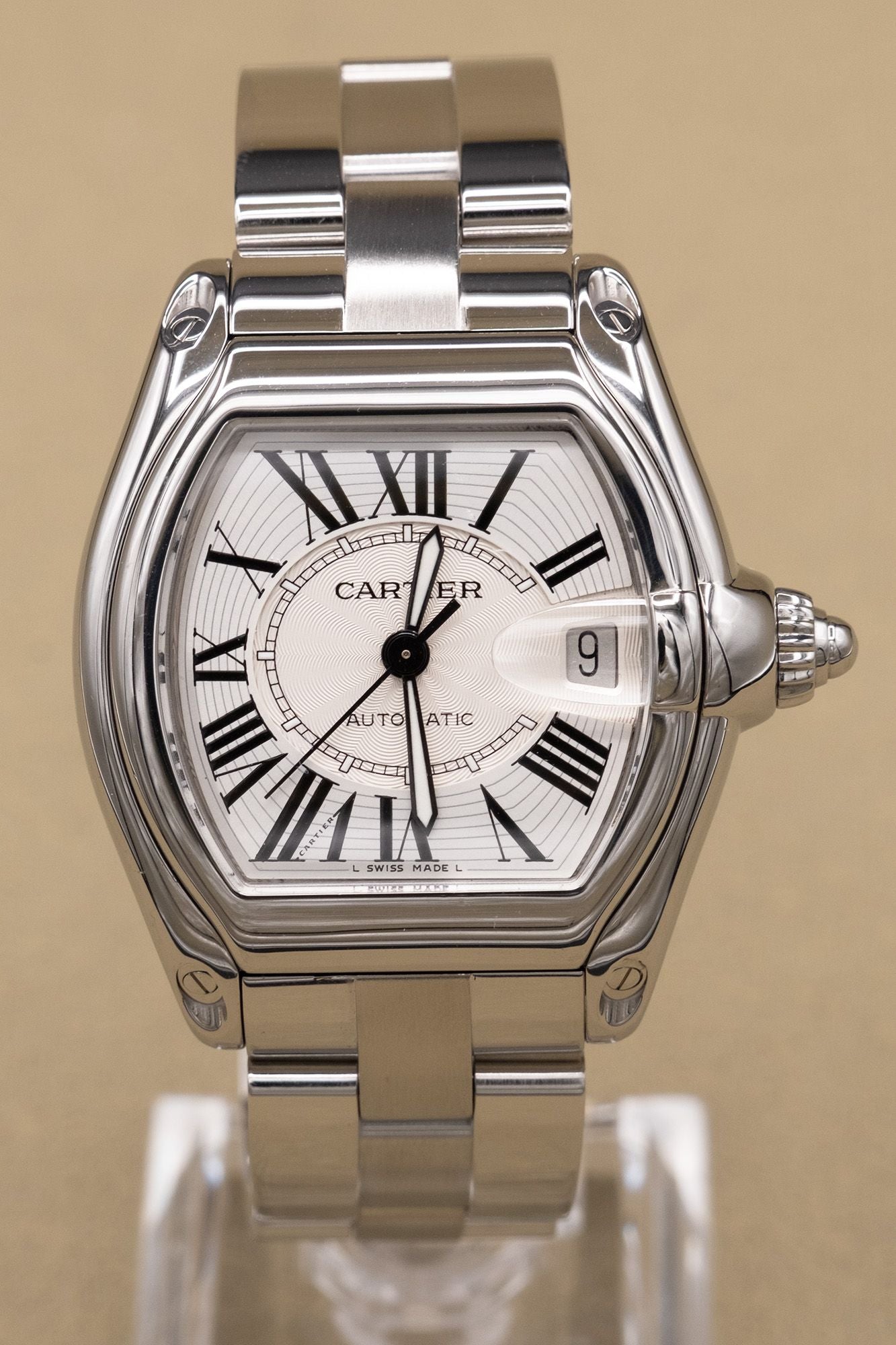 Cartier Roadster Silver And Steel Roman Dial on Bracelet W62025V3