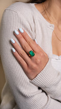Yellow Gold EMERALD - NORTH TO SOUTH SETTING Engagement Ring 8.06 cts.