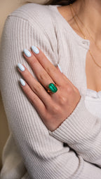 Yellow Gold EMERALD - NORTH TO SOUTH SETTING Engagement Ring 8.06 cts.