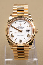 Rolex Day-Date 40 White Bevelled Roman Dial on President 228238 Complete 2025