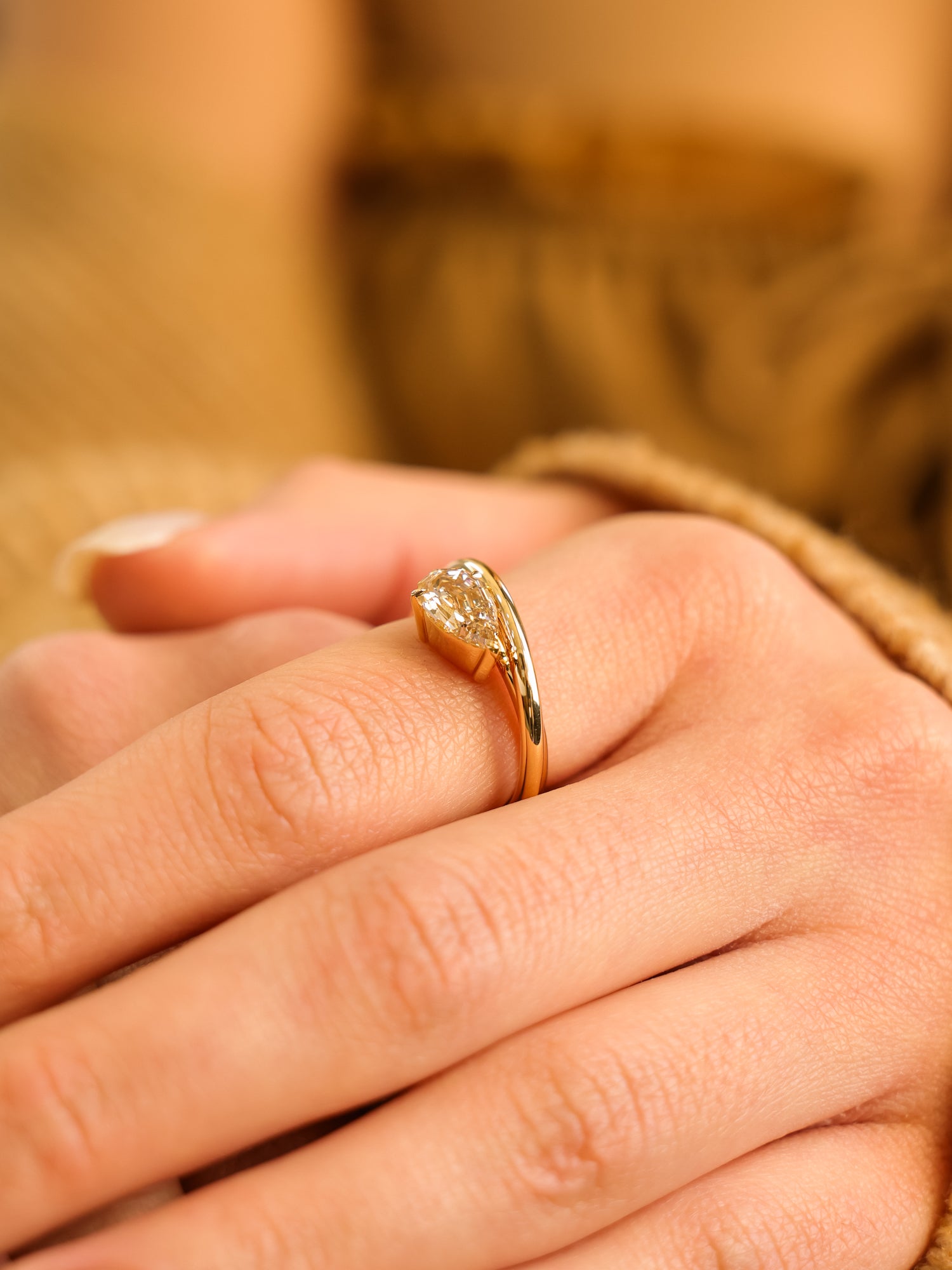 Pear Step Cut Diamond East West Twist Ring 18KT Gold 1.52ct R-152PS