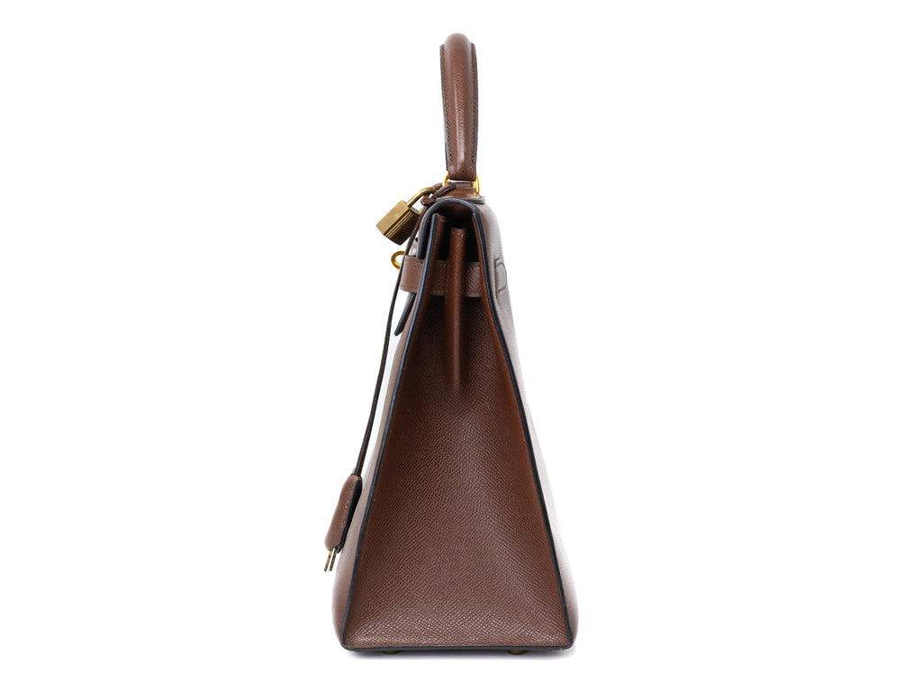 Vintage Hermes Kelly 32 Sellier Brown Handbag