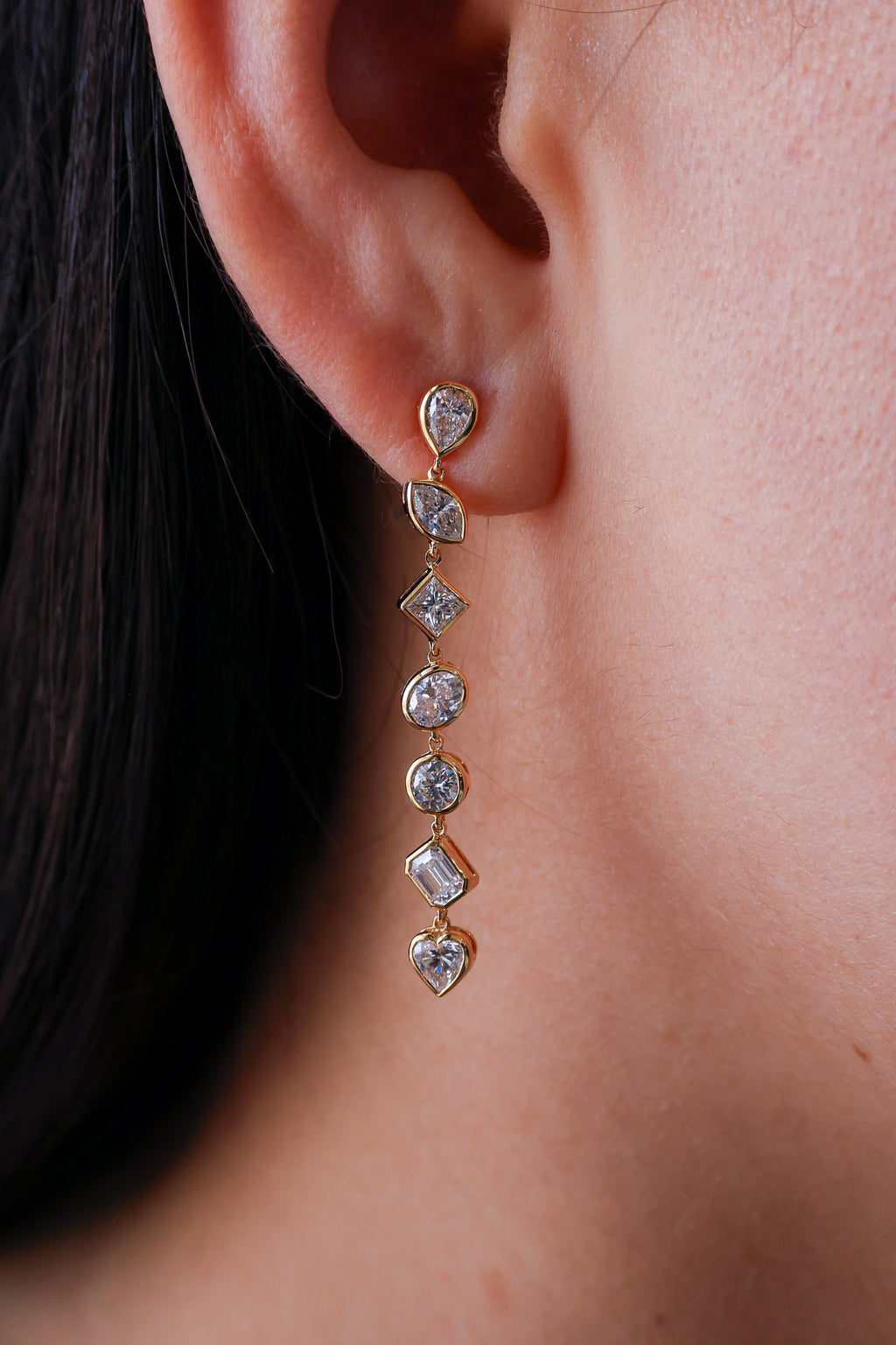 18KT Yellow Gold Multi-Shape Diamond Dangle Earrings 2.90ctw E-290MULTI