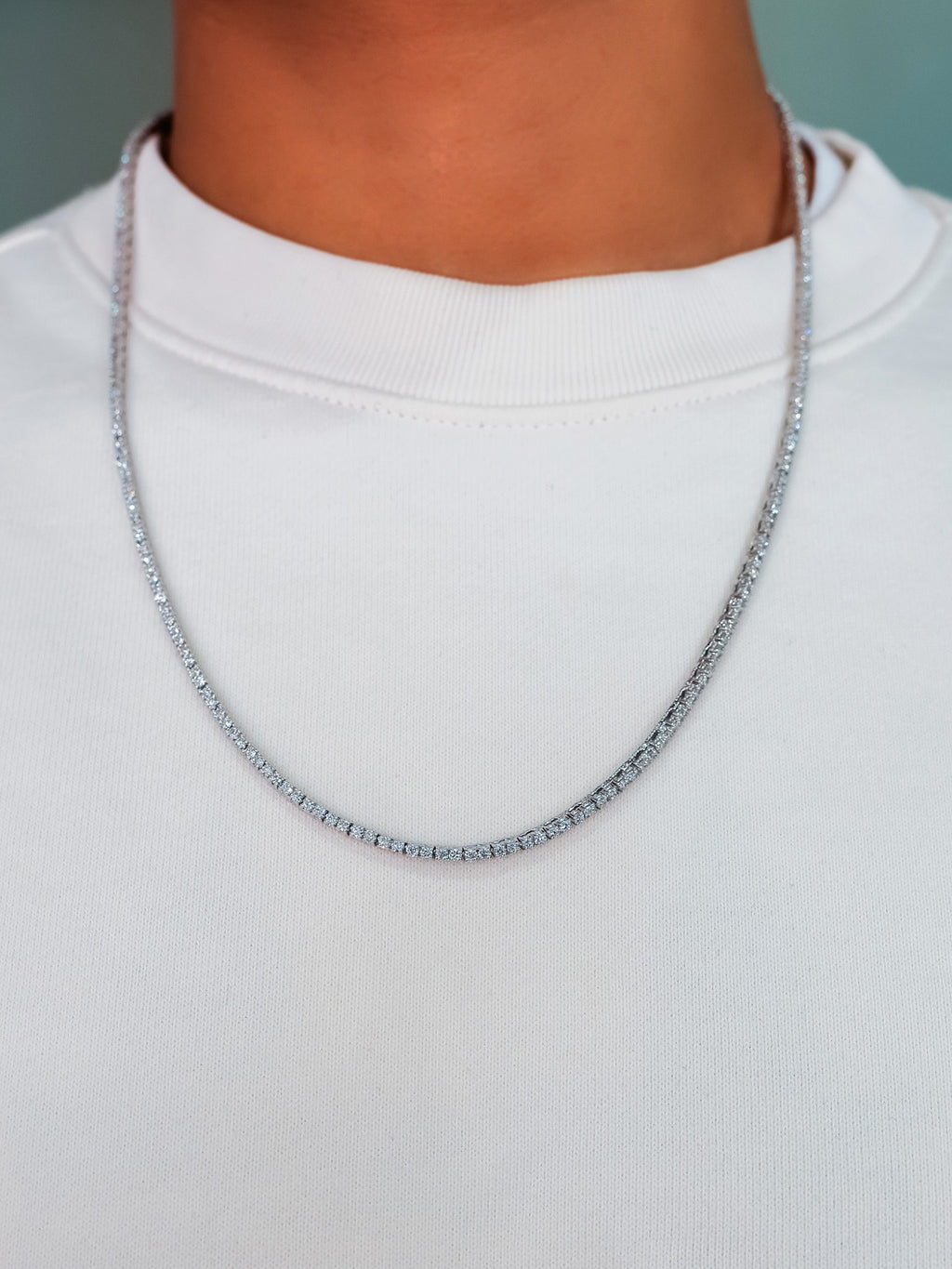 14K White Gold Men's Round Natural Diamond Tennis Necklace 6ct N-65RD
