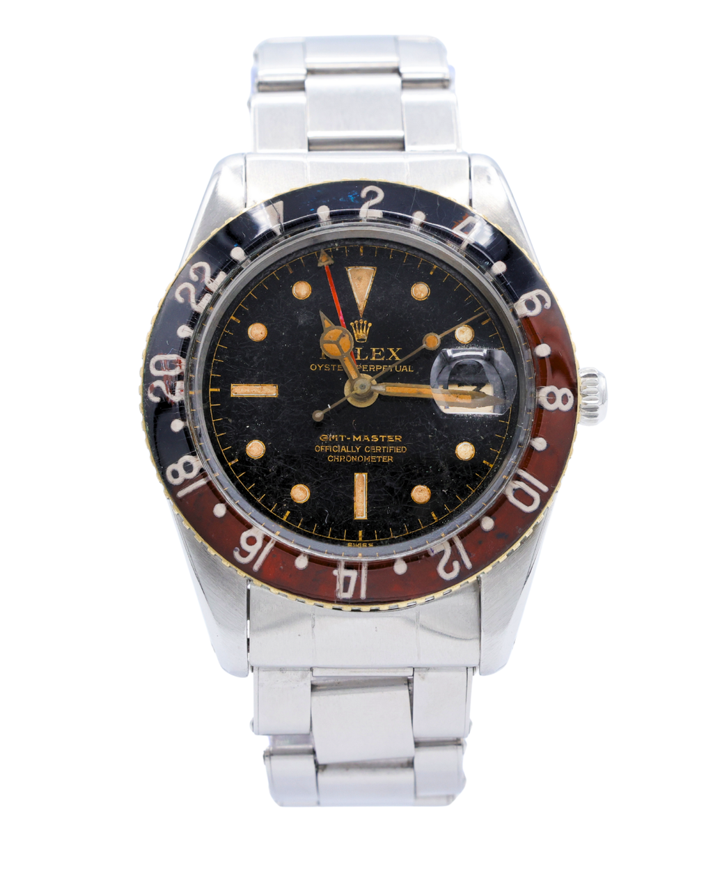 Rolex GMT-Master 38mm "Pepsi" Black Patina Dial on Oyster 6542 with Box 1954