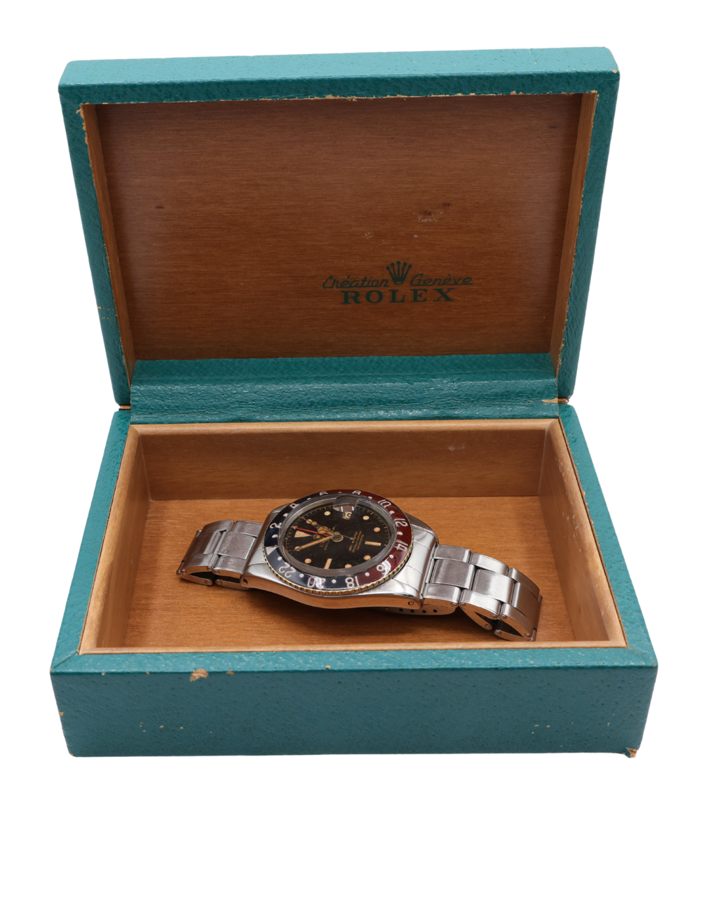Rolex GMT-Master 38mm "Pepsi" Black Patina Dial on Oyster 6542 with Box 1954