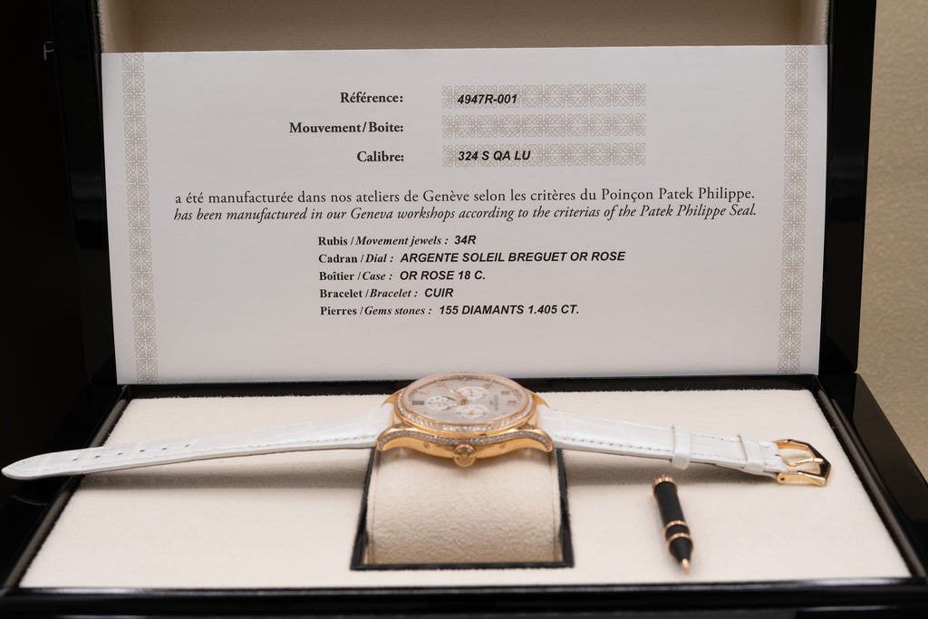 Patek Philippe Complications Annual Calendar Silvery Sunburst Dial on Leather Strap 4947R-001 Complete 2024