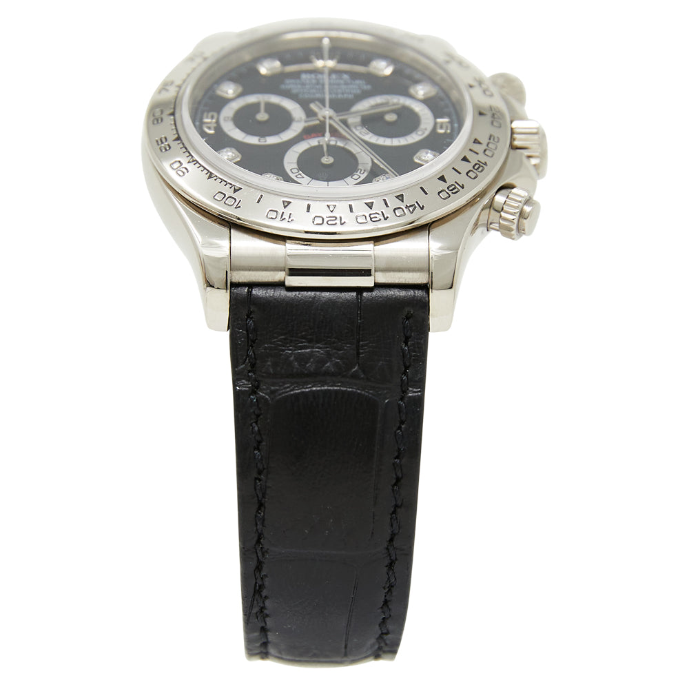 Rolex Daytona Black Diamond Dial on Black Leather Strap 116519 Papers 2002