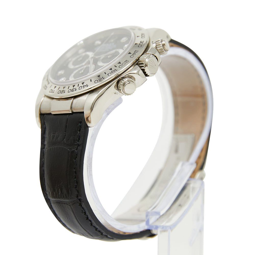 Rolex Daytona Black Diamond Dial on Black Leather Strap 116519 Papers 2002