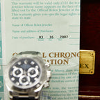 Rolex Daytona Black Diamond Dial on Black Leather Strap 116519 Papers 2002