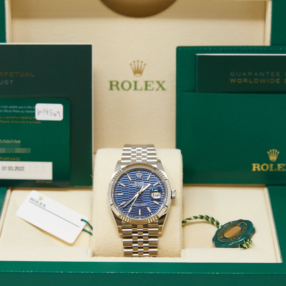 Rolex Datejust 36 Bright Blue Fluted Motif Dial on Jubilee 126234 Complete 2022