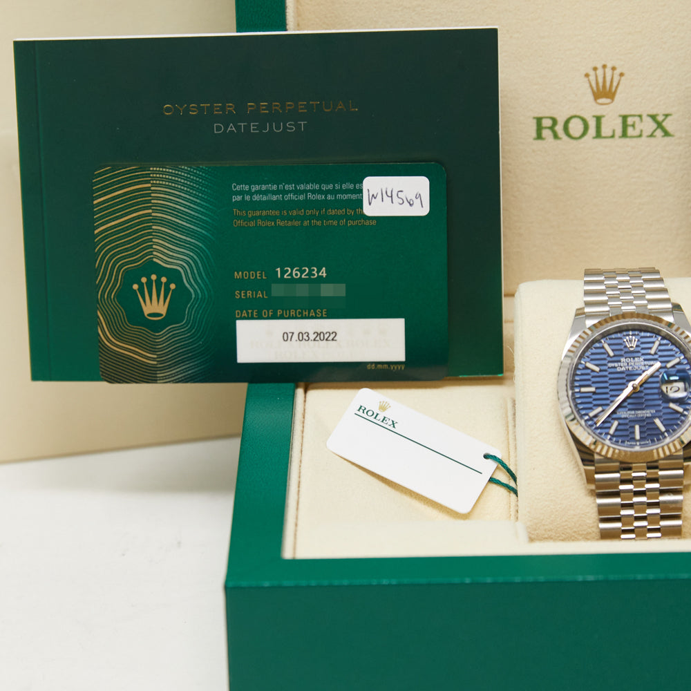Rolex Datejust 36 Bright Blue Fluted Motif Dial on Jubilee 126234 Complete 2022