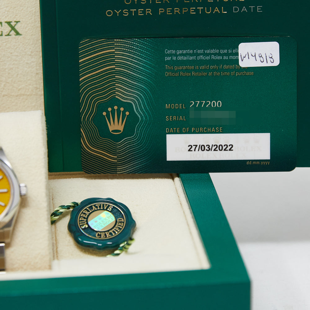 Rolex Oyster Perpetual 31 Yellow Index Dial on Oyster 277200 Complete 2022