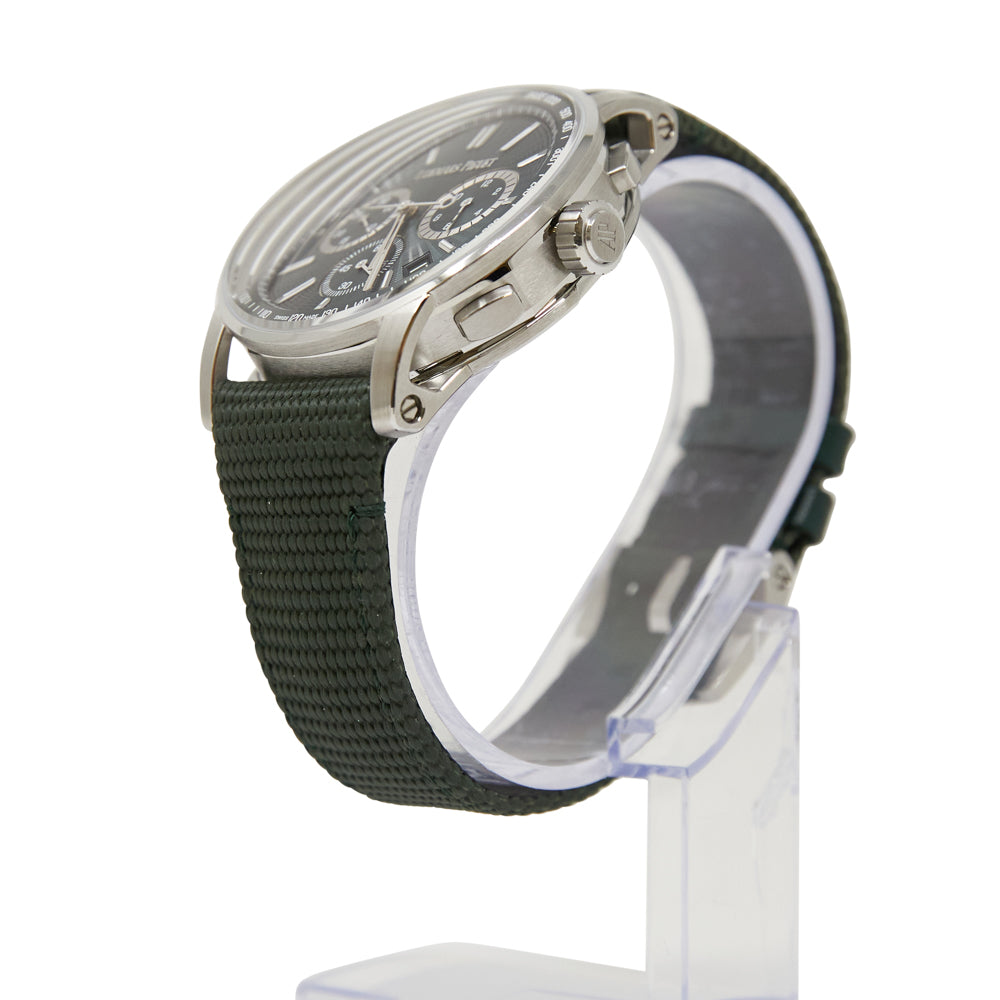 Audemars Piguet Code 11.59 Chronograph Green Dial on Green rubber-coated strap with stainless steel pin buckle. 26393ST.OO.A056KB.01 Complete 2024