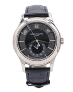 Patek Philippe Complications Annual Calendar Moon Phases Gray Dial on Black Leather Strap 5205G-010 Complete 2017