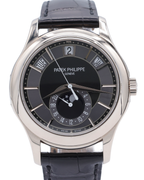 Patek Philippe Complications Annual Calendar Moon Phases Gray Dial on Black Leather Strap 5205G-010 Complete 2017