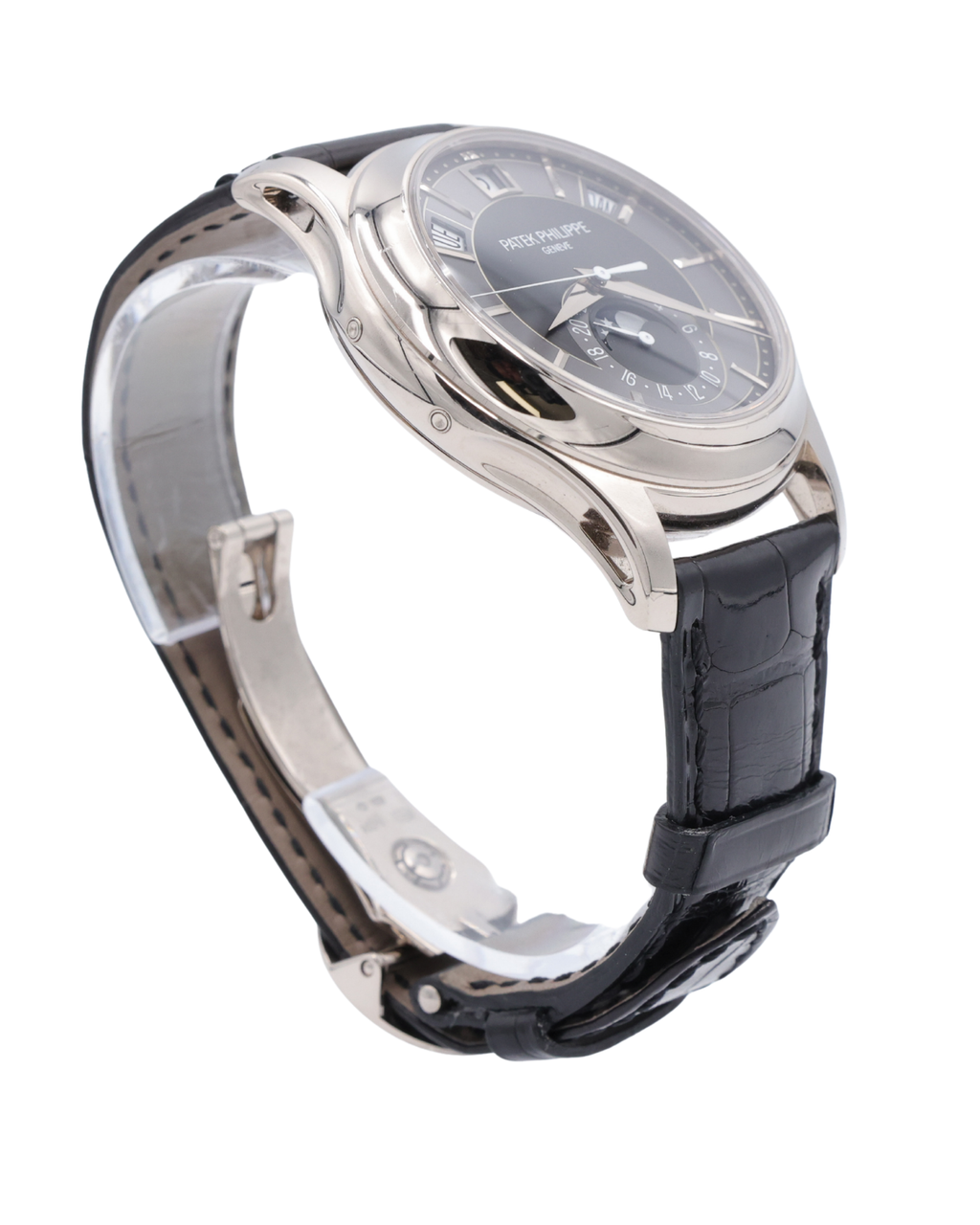 Patek Philippe Complications Annual Calendar Moon Phases Gray Dial on Black Leather Strap 5205G-010 Complete 2017