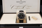Patek Philippe Complications Annual Calendar Moon Phases Gray Dial on Black Leather Strap 5205G-010 Complete 2017