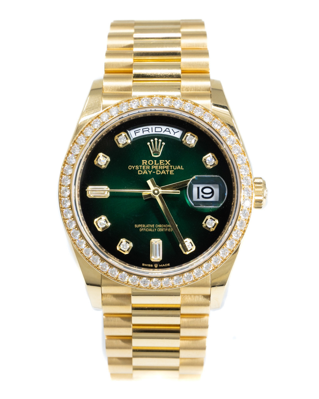 Rolex Day-Date 36 Green Ombre´ Diamond Dial on President 128348 Complete 2022