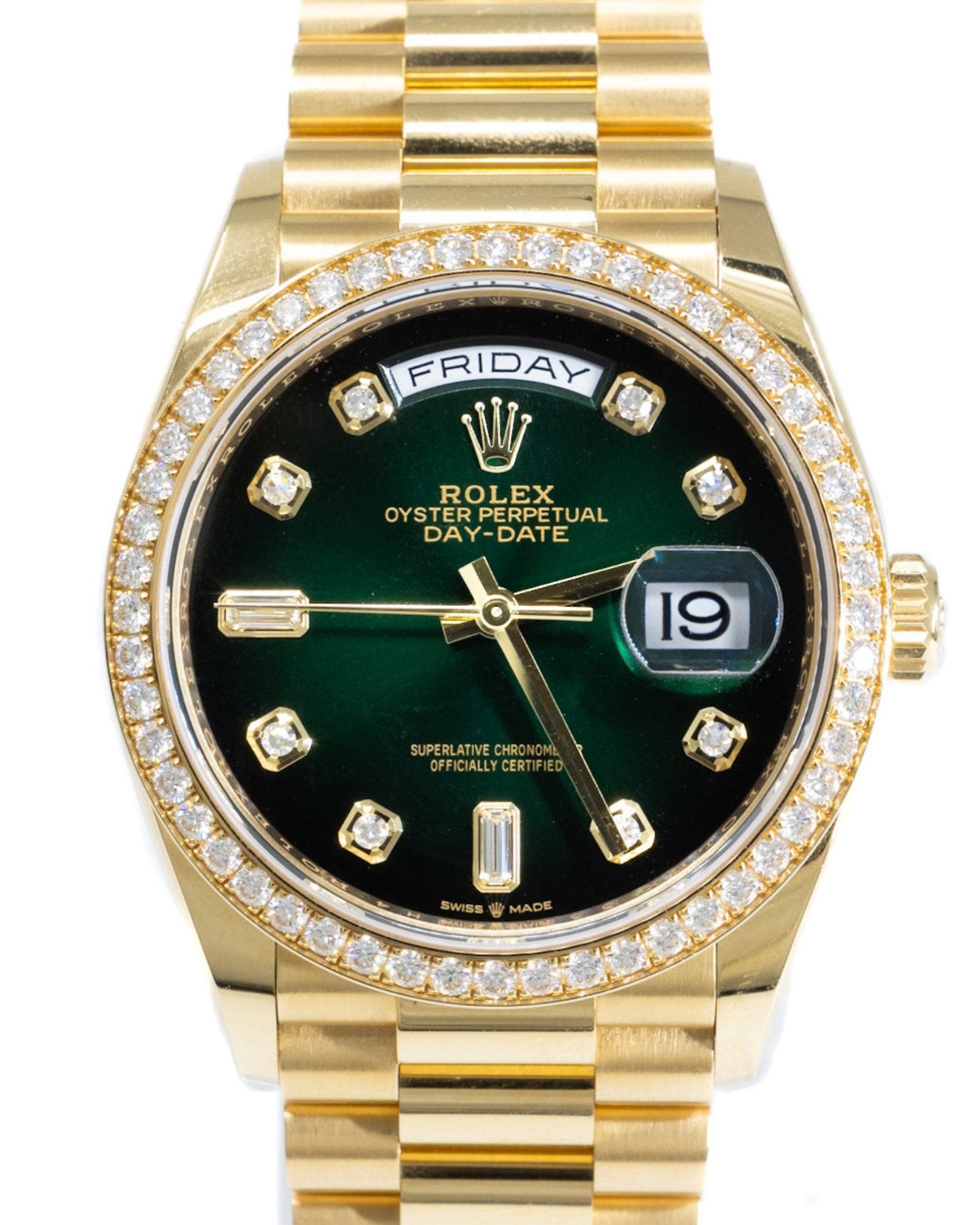 Rolex Day-Date 36 Green Ombre´ Diamond Dial on President 128348 Complete 2022