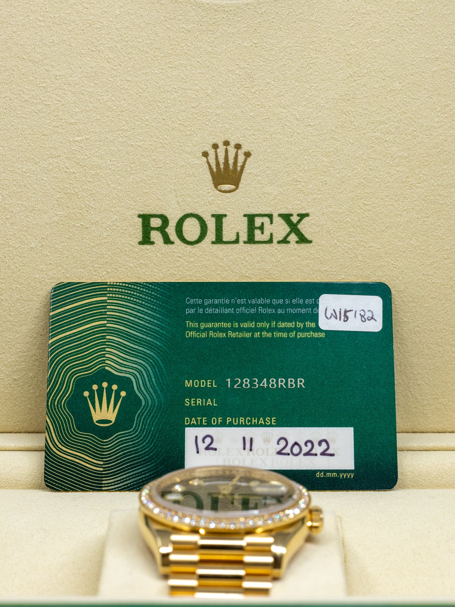 Rolex Day-Date 36 Green Ombre´ Diamond Dial on President 128348 Complete 2022