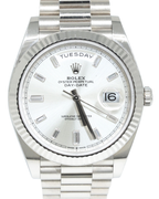 Rolex Day-Date 40 Silver Baguette Diamond Dial on President 228239 Complete 2022