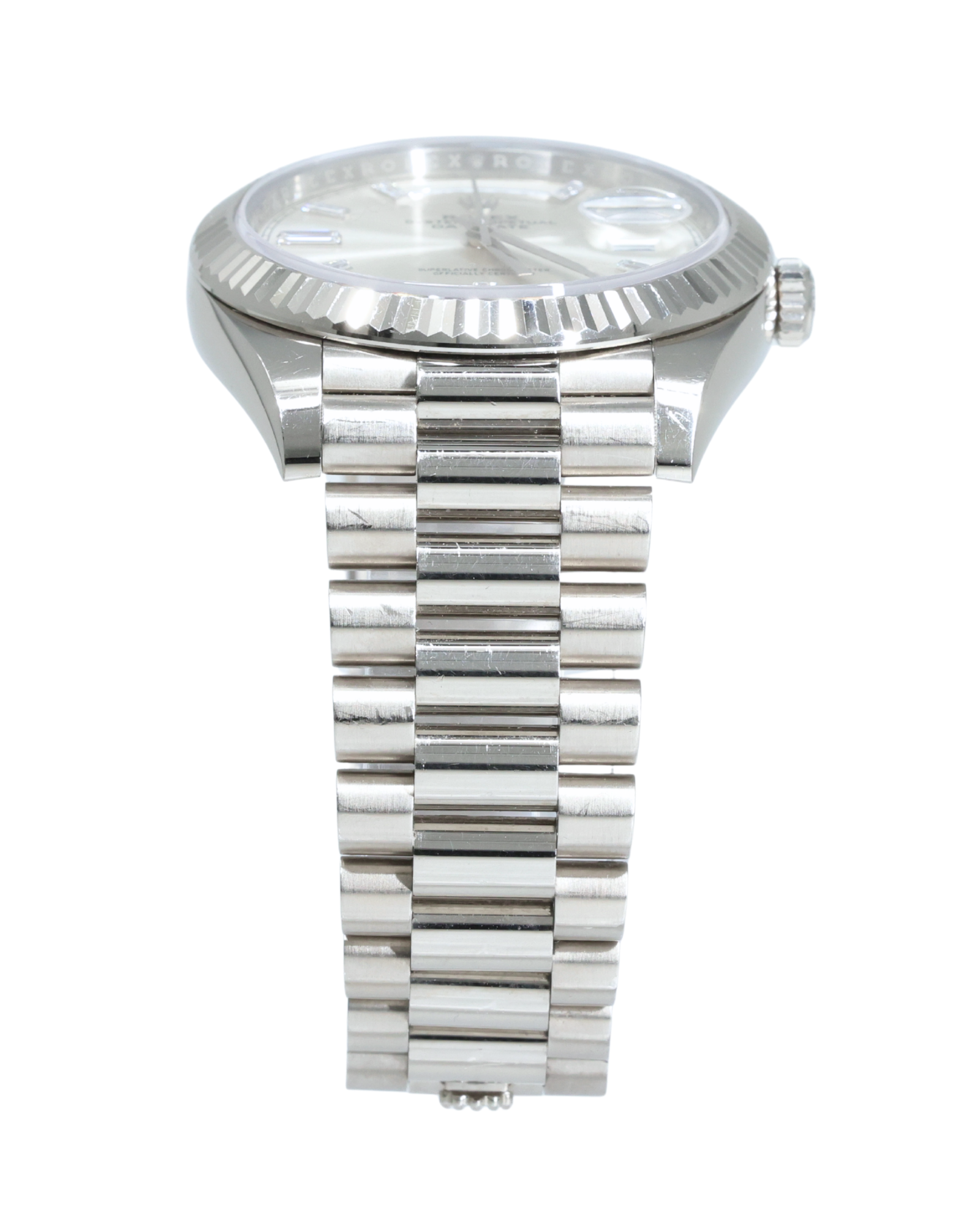 Rolex Day-Date 40 Silver Baguette Diamond Dial on President 228239 Complete 2022