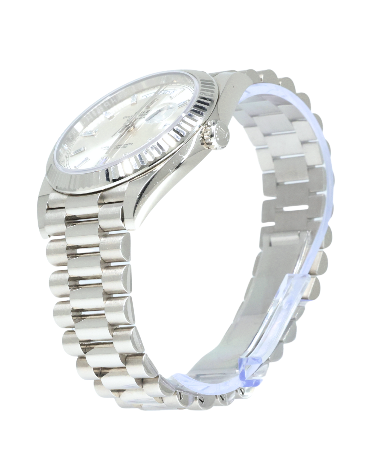 Rolex Day-Date 40 Silver Baguette Diamond Dial on President 228239 Complete 2022