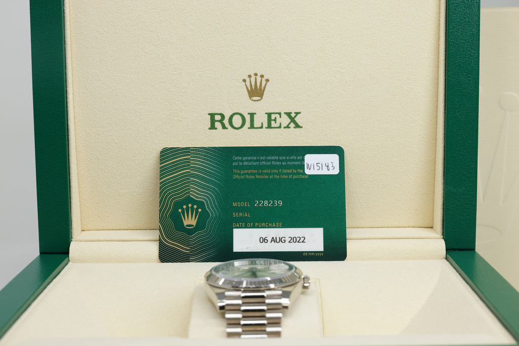 Rolex Day-Date 40 Silver Baguette Diamond Dial on President 228239 Complete 2022