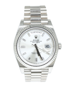 Rolex Day-Date 40 Silver Baguette Diamond Dial on President 228239 Complete 2022