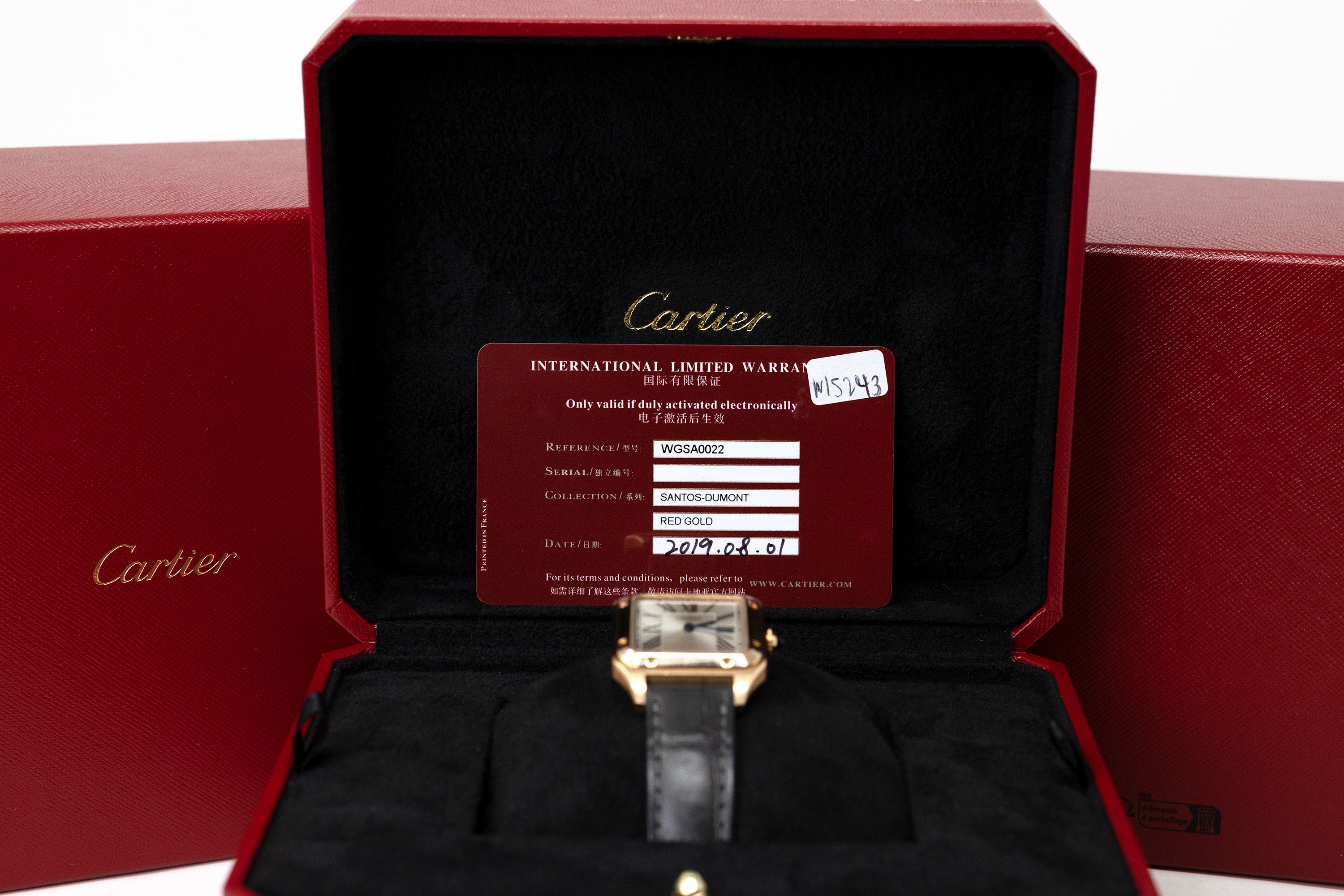 Cartier Santos Dumont Small Silver Dial on Leather Strap WGSA0022 Card 2019