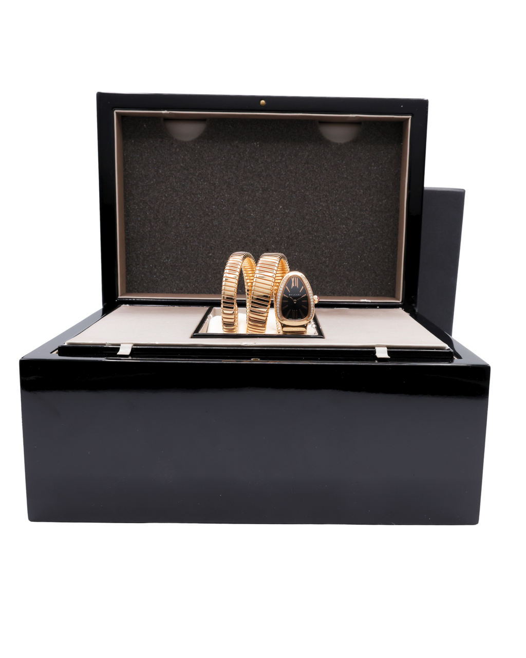 Bvlgari Serpenti Tubogas Black Dial on Spiral Bracelet 101814 with Box