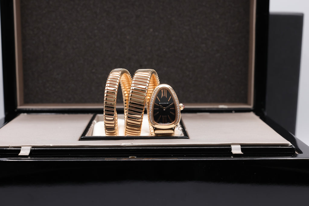 Bvlgari Serpenti Tubogas Black Dial on Spiral Bracelet 101814 with Box