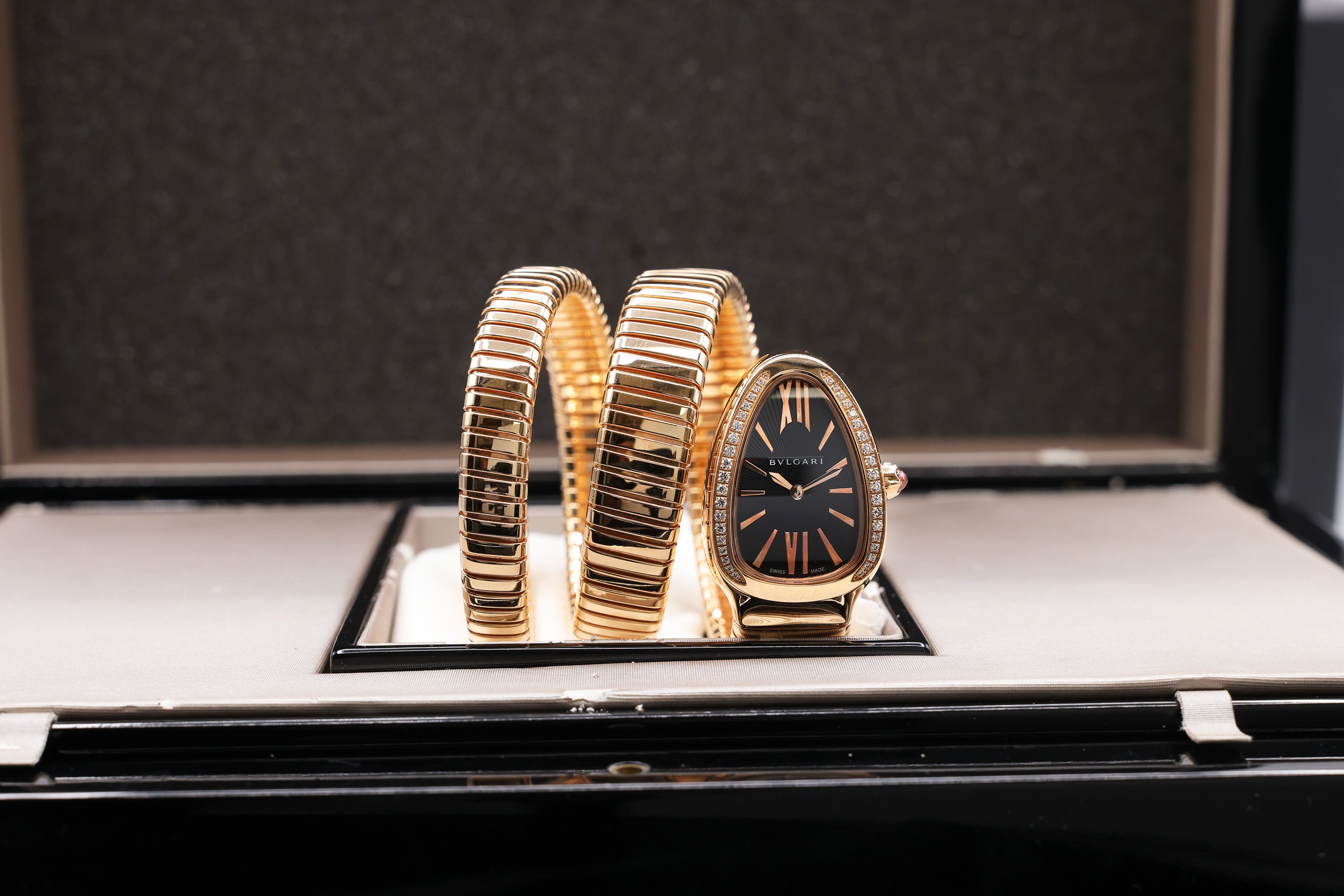 Bvlgari Serpenti Tubogas Black Dial on Spiral Bracelet 101814 with Box
