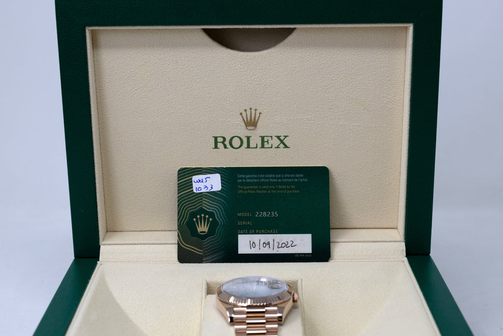 Rolex Day-Date 40 Chocolate Bevelled Roman Dial on President 228235 Complete 2022