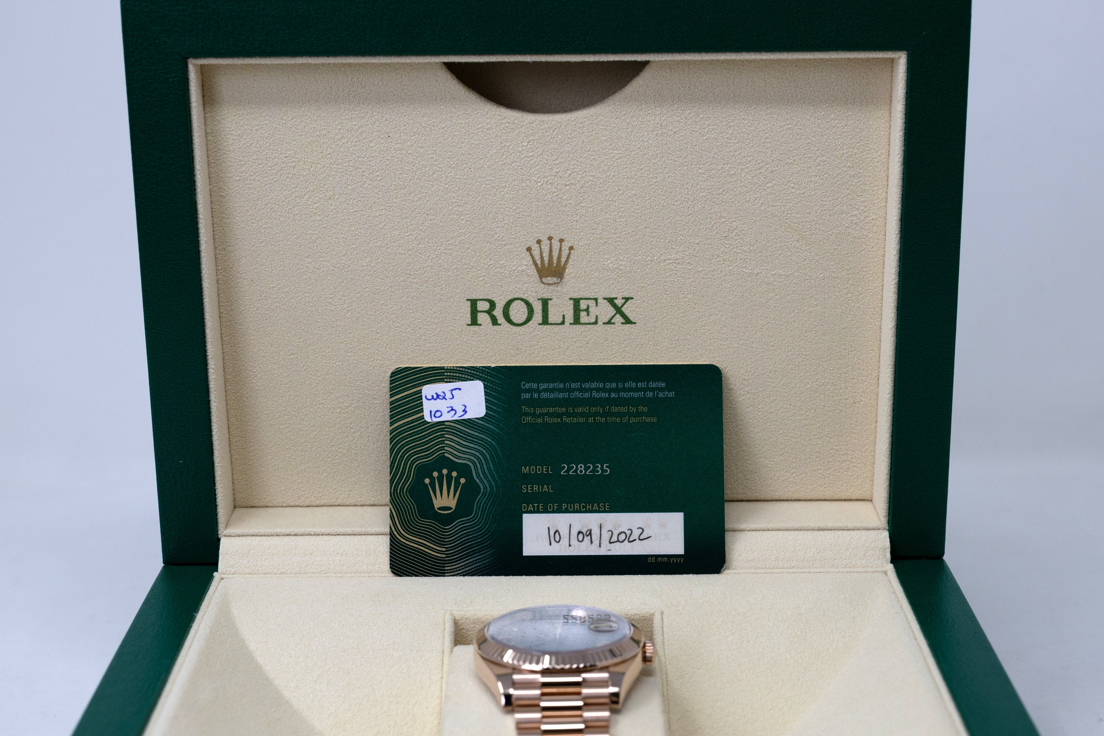 Rolex Day-Date 40 Chocolate Bevelled Roman Dial on President 228235 Complete 2022