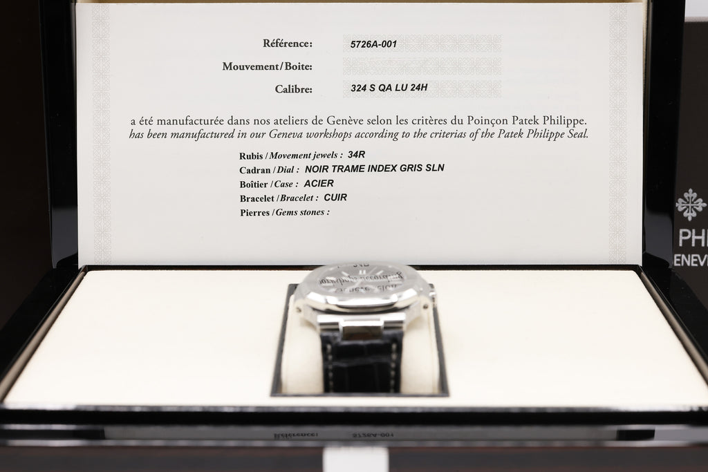 Patek Philippe Nautilus Black Dial on Strap 5726A-001 Complete 2020