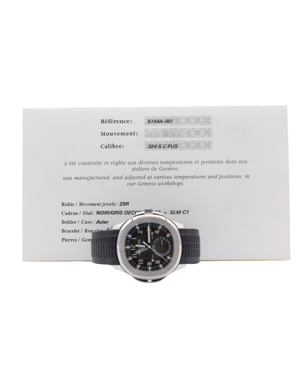 Patek Philippe Aquanaut Travel Time Black Embossed Dial on Strap 5164A-001 Papers 2014