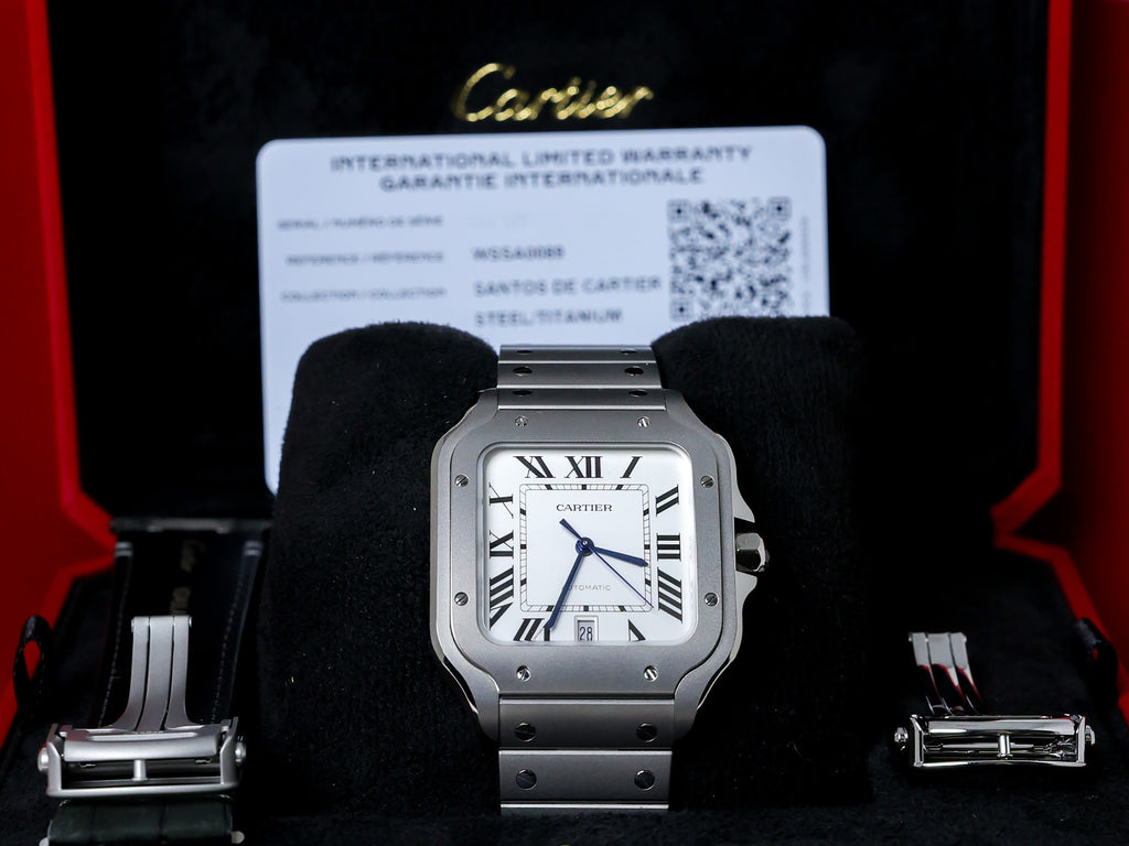 Cartier Santos De Cartier White Dial on Titanium WSSA0089 Complete Open Date