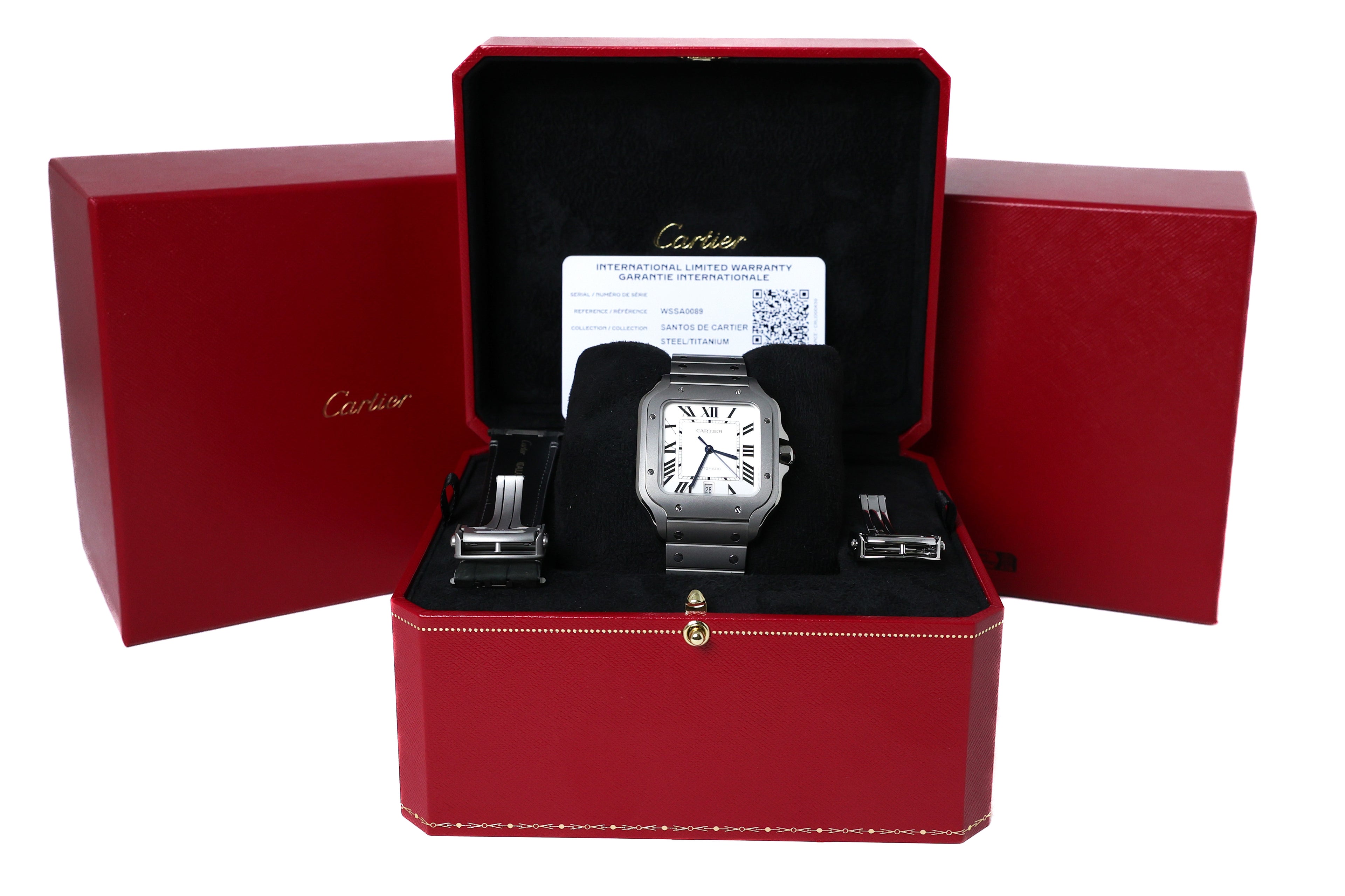 Cartier Santos De Cartier White Dial on Titanium WSSA0089 Complete Open Date