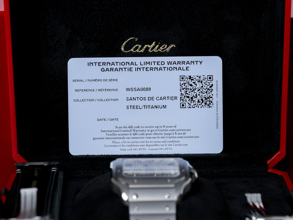 Cartier Santos De Cartier White Dial on Titanium WSSA0089 Complete Open Date
