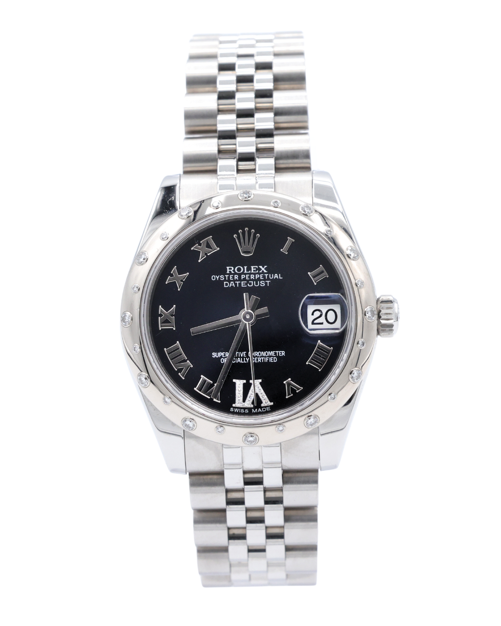 Rolex Womens Datejust Blue 12/6 Diamond Roman Dial on Jubilee 178344 with Box