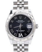 Rolex Womens Datejust Blue 12/6 Diamond Roman Dial on Jubilee 178344 with Box