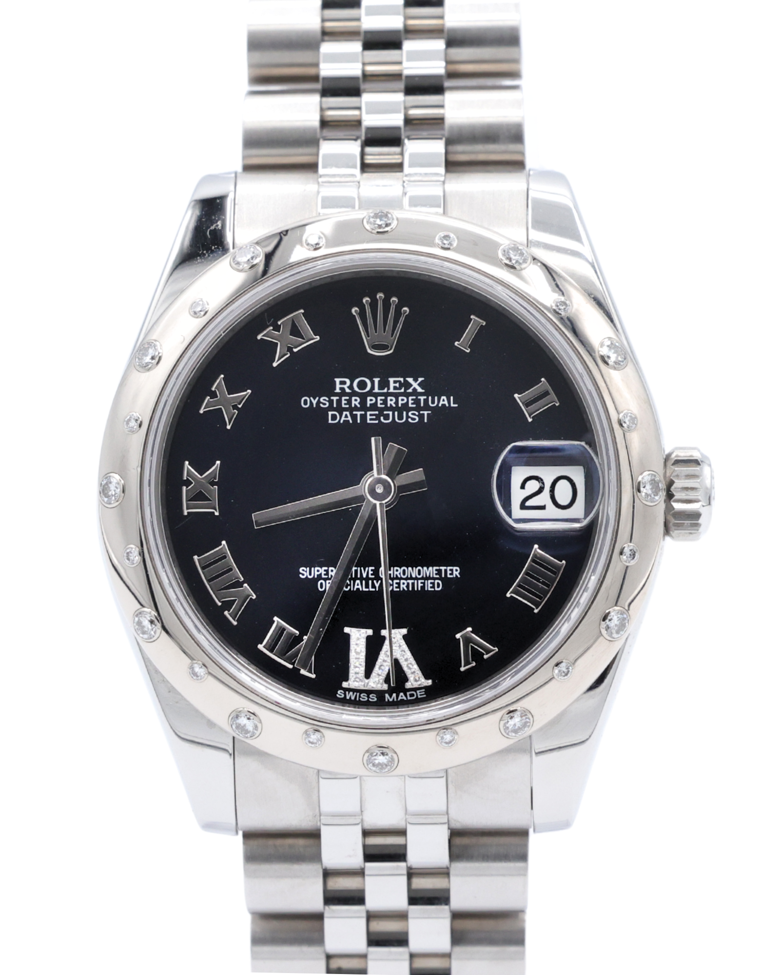 Rolex Womens Datejust Blue 12/6 Diamond Roman Dial on Jubilee 178344 with Box