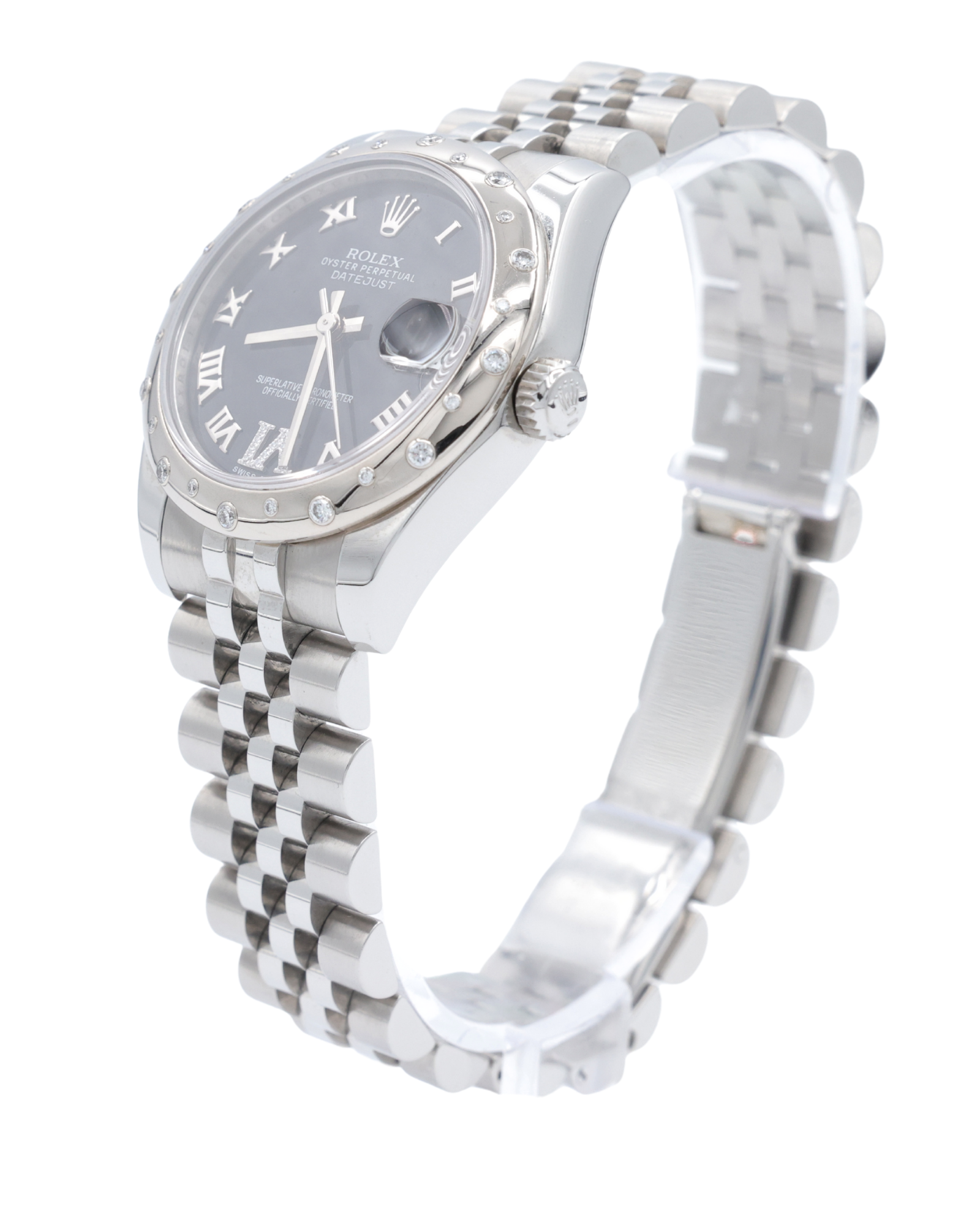 Rolex Womens Datejust Blue 12/6 Diamond Roman Dial on Jubilee 178344 with Box