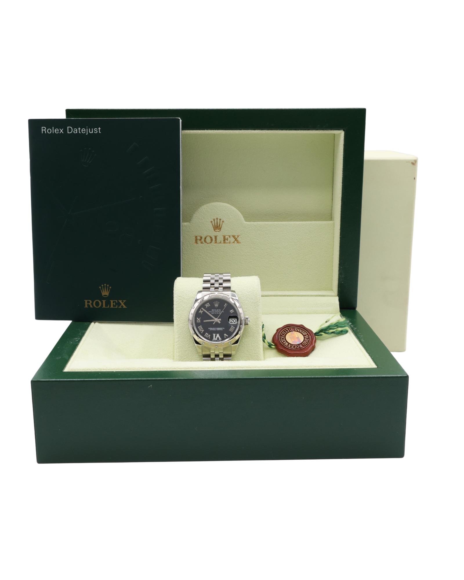 Rolex Womens Datejust Blue 12/6 Diamond Roman Dial on Jubilee 178344 with Box